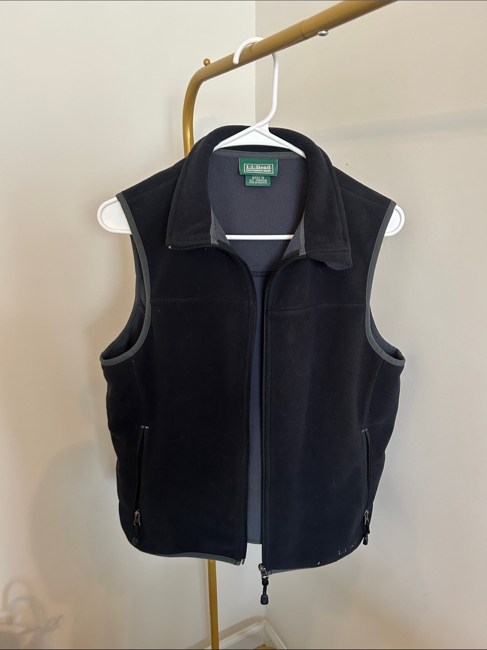 L.L. Bean Black Women’s Fleece Vest with Grey Trim